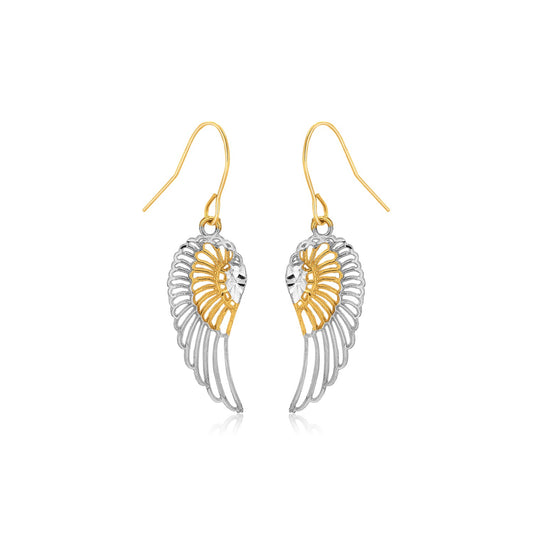 Two-Tone Wing Drop Earrings in 10K Gold