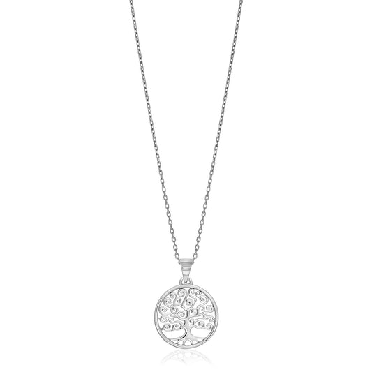 Sterling Silver Round Spiral Motif Tree of Life Necklace