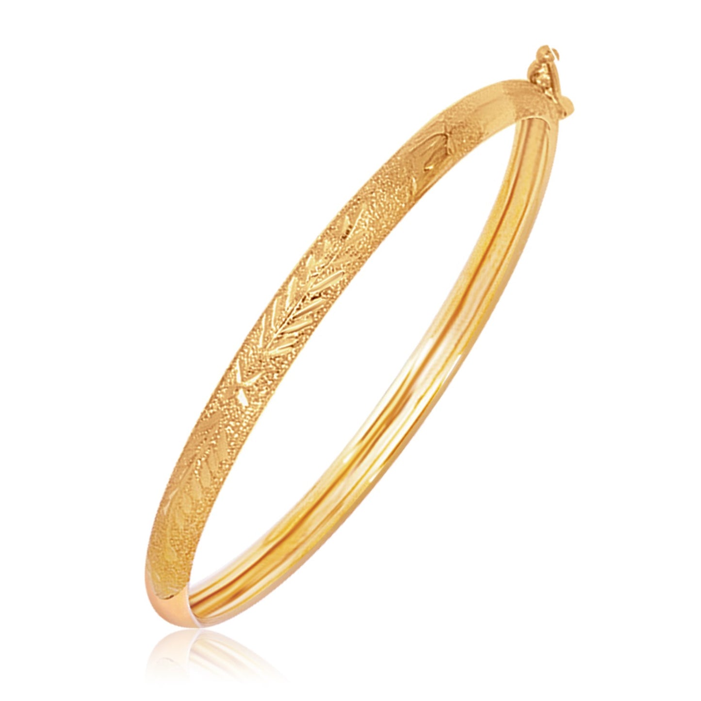 14k Yellow Gold Diamond Cut Motif Dome Style Childrens Bangle (5.50 mm)