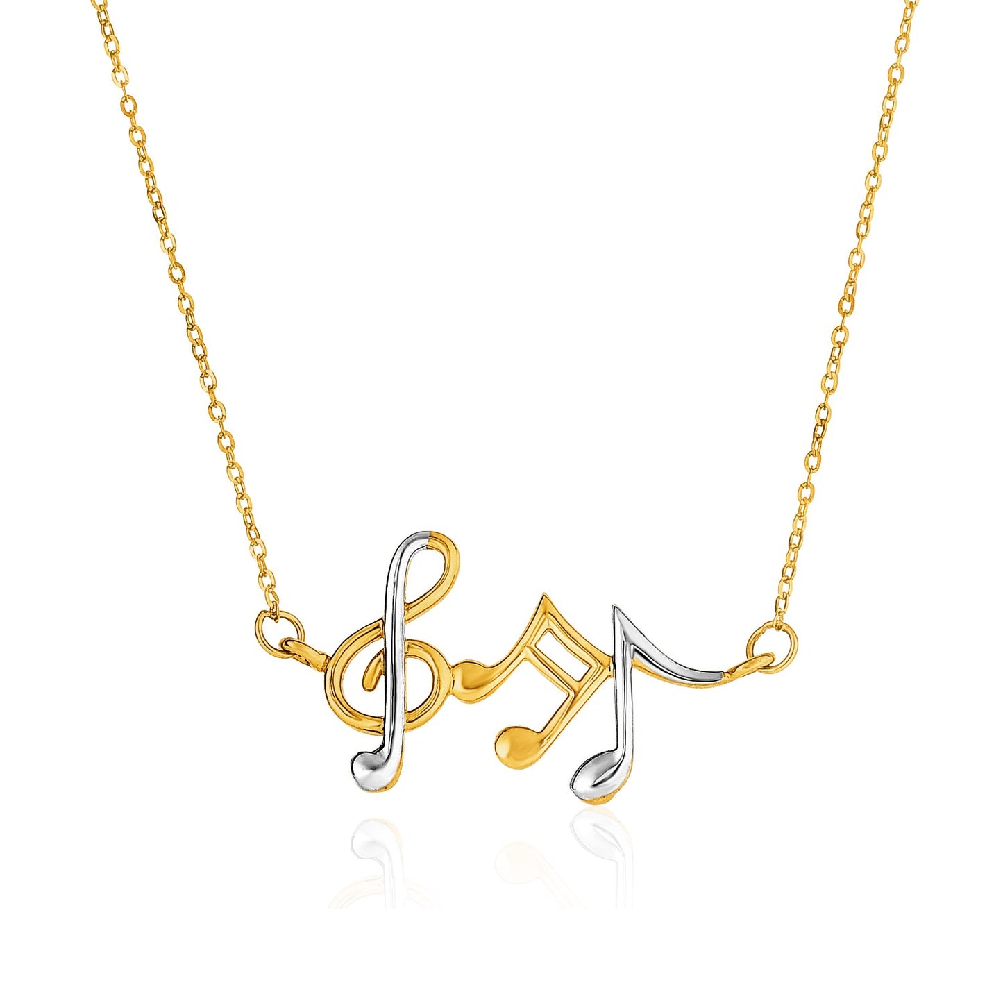 14k Two-Toned Yellow and White Gold Musical Notes Necklace