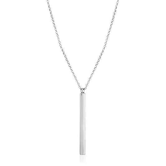 Sterling Silver 24 inch Necklace with Long Polished Bar Pendant