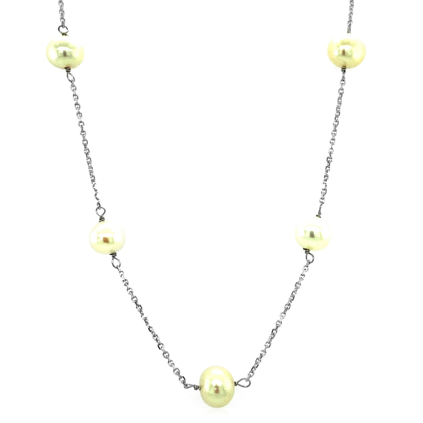 14k White Gold Necklace with White Pearls