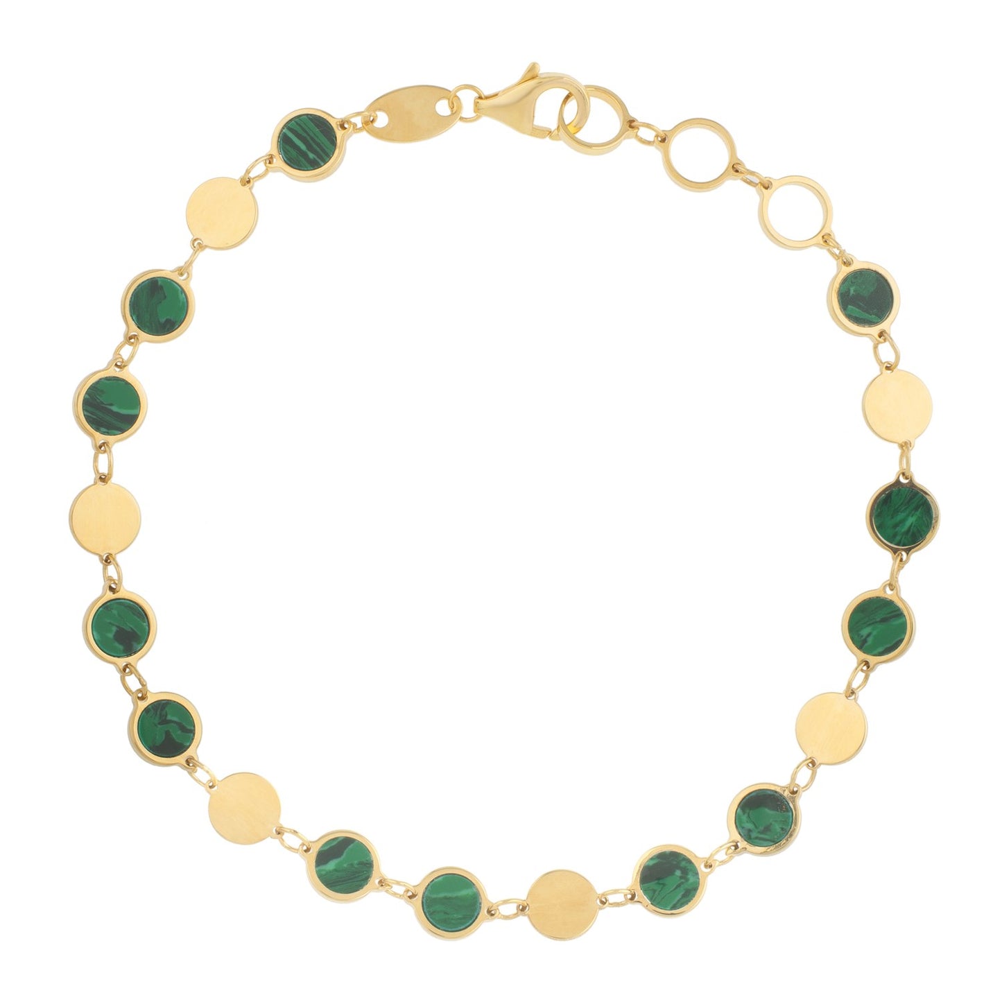 14k Yellow Gold Malachite Geometric Mirror Gem Chain Bracelet (5.00 mm)