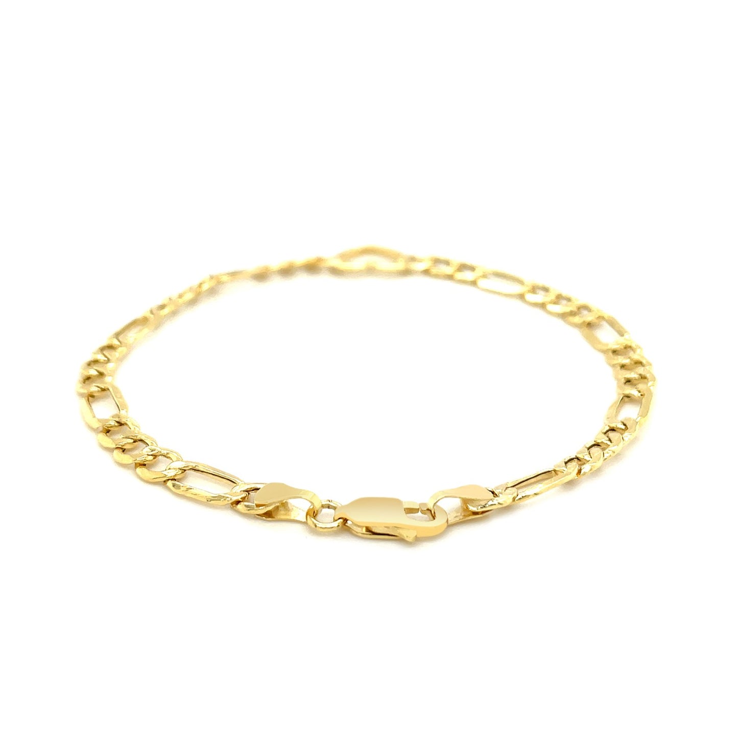 14k Yellow Gold 7 inch Figaro Chain Bracelet with Heart (4.50 mm)