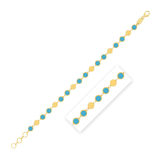 14k Yellow Gold Turquoise Geometric Mirror Gem Chain Bracelet (5.00 mm)