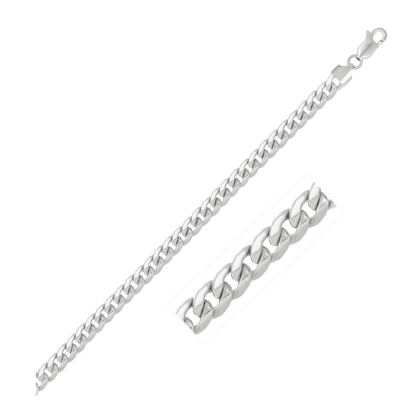 14k White Gold Miami Cuban Semi Solid Bracelet (5.50 mm)