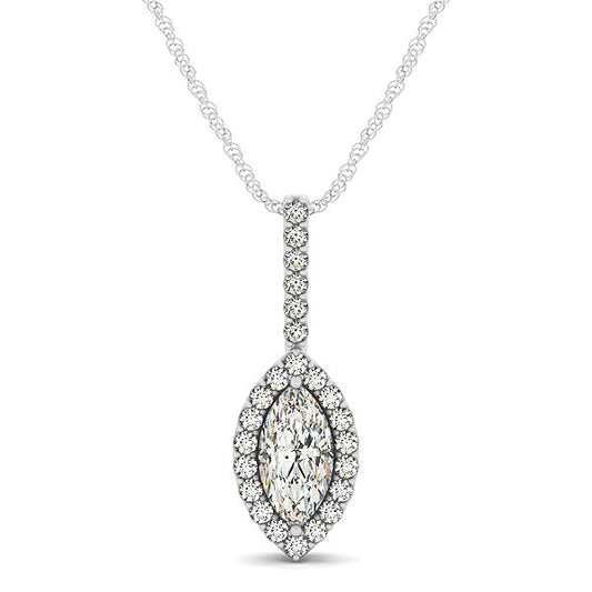 Marquis Shape Diamond Halo Pendant in 14k White Gold (2/3 cttw)