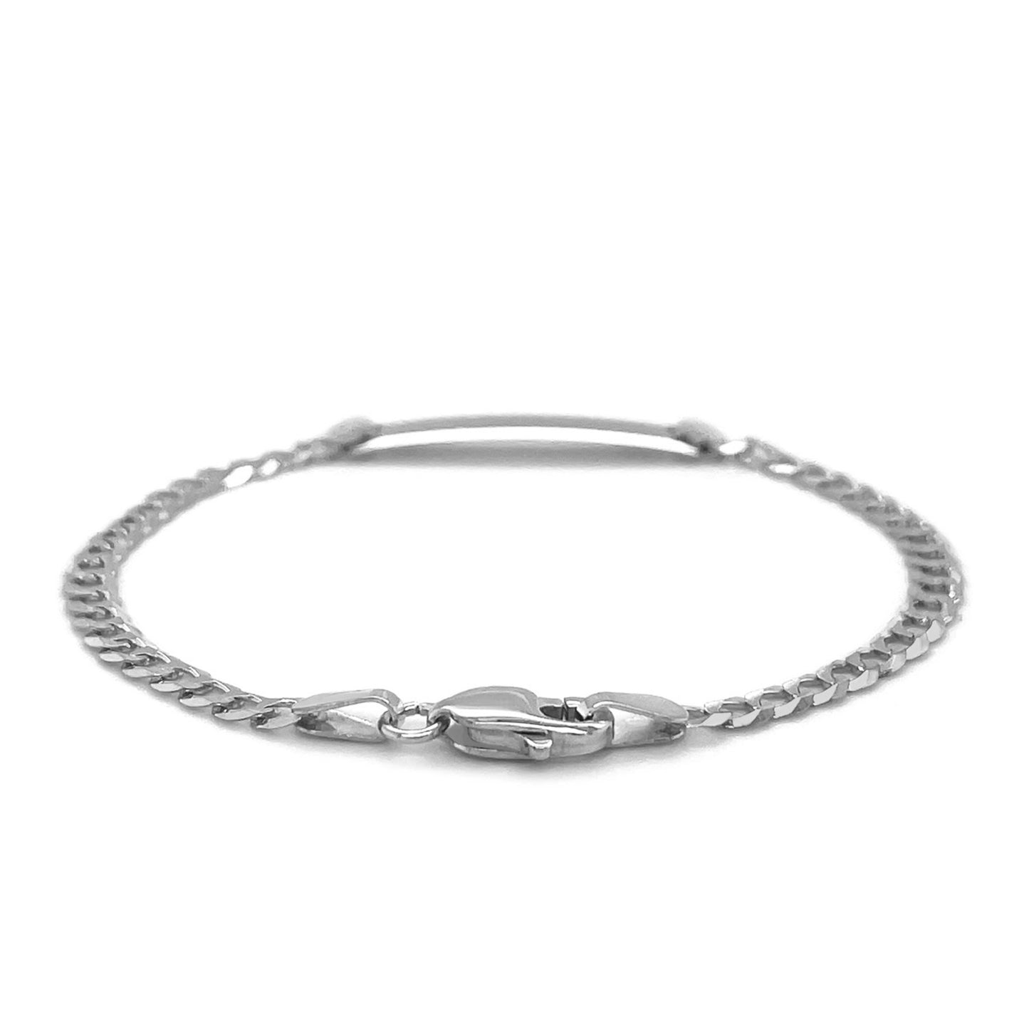 14k White Gold Curb Link Chain Polished Childrens ID Bracelet (3.00 mm)