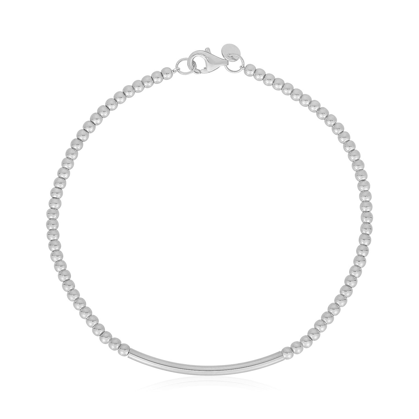 14k White Gold High Polish Bead Bar Bracelet (2.50 mm)