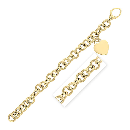 Heart Tag with Rolo Link Bracelet in 14K Yellow Gold (11.40 mm)