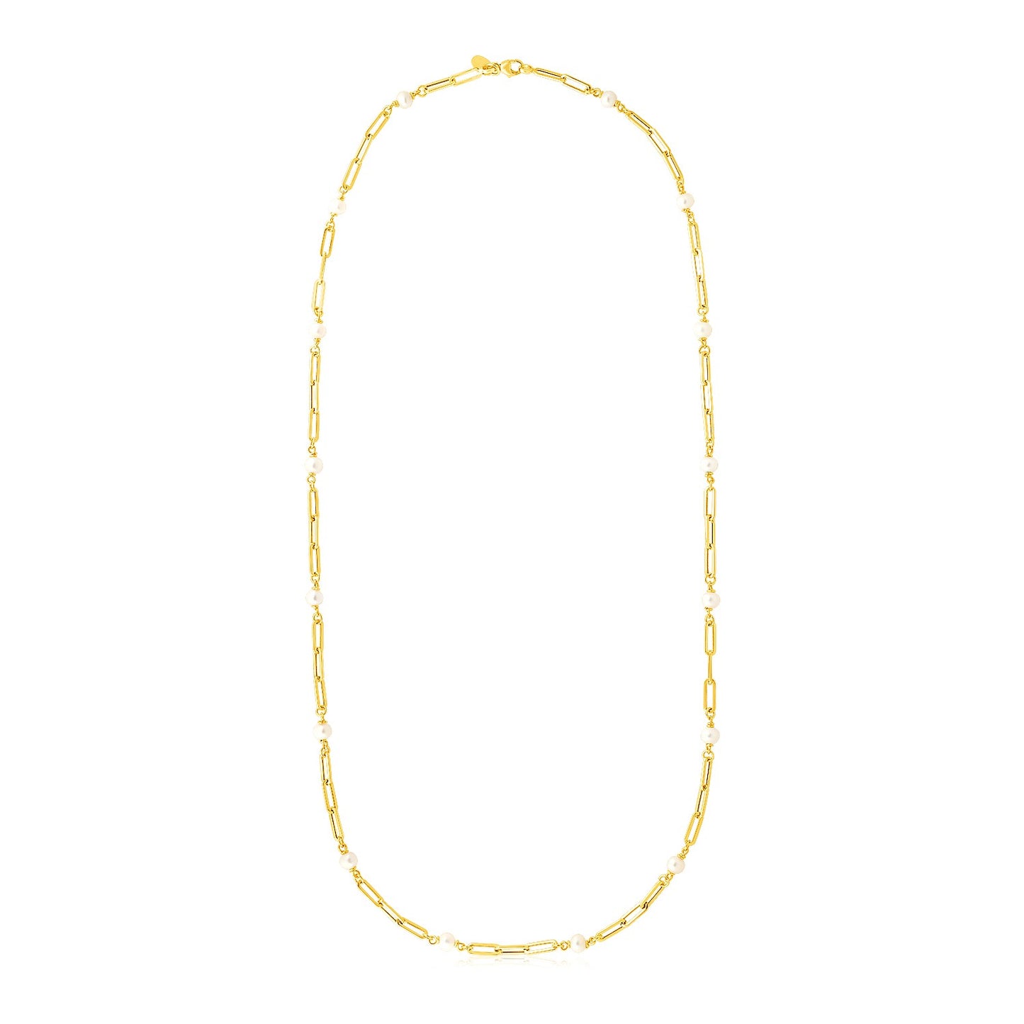 14k Yellow Gold Paperclip Chain and Pearl Necklace