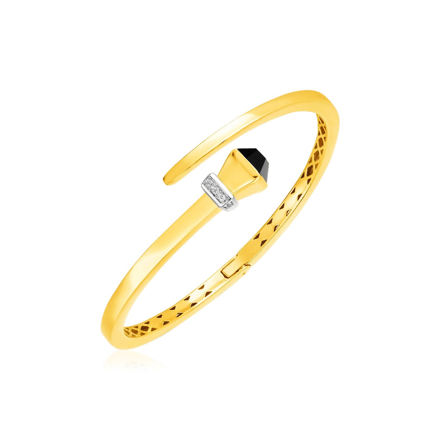 14k Yellow Gold Crossover Style Hinged Bangle Bracelet with Onyx (3.40 mm)