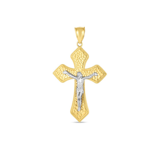 14k Two Tone Gold High Polish Diamond Cut Cross Pendant