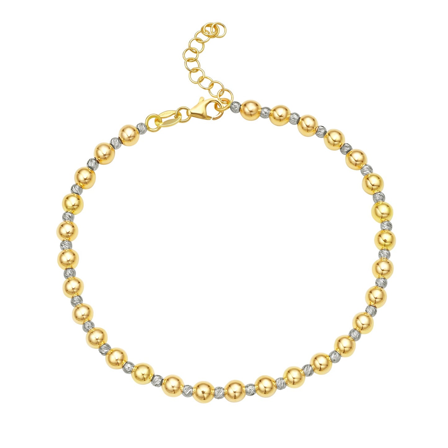 14k Two Tone Gold Polished Diamond Cut Bead Bracelet (4.00 mm)