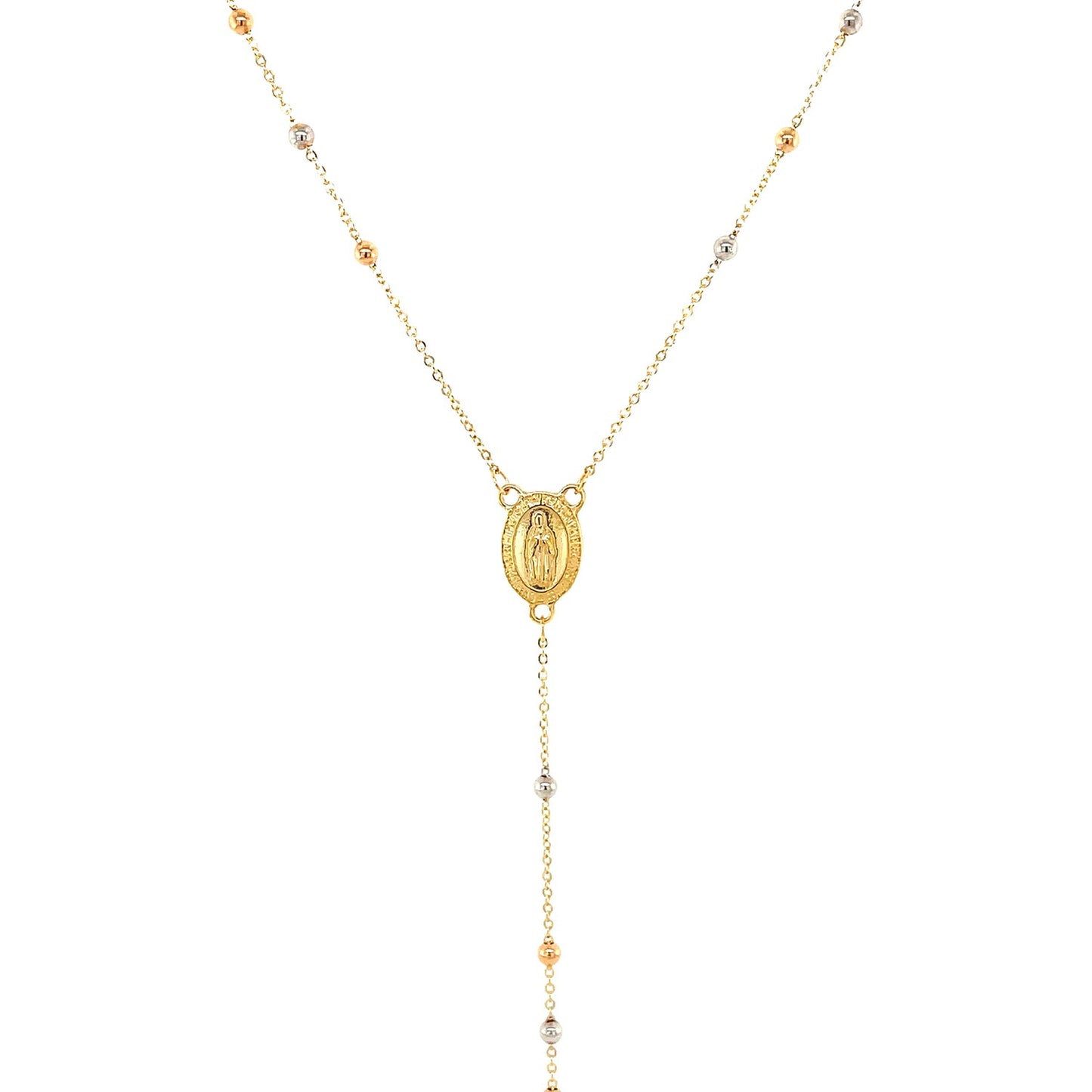 14k Tri Color Gold Lariat Rosary Necklace